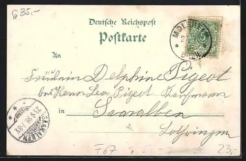 Lithographie Zabern i. E., Kaufhaus Knopf, Post, Bahnhofstrasse