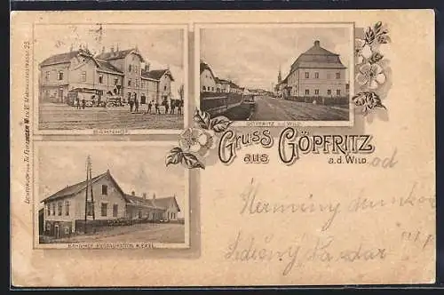 AK Göpfritz a. d. Wild, Bahnhof, Bahnhof-Restauration K. Exel