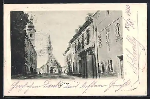 AK Horn, Strassenpartie mit Kirchen