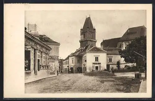 AK Perchtoldsdorf, Hochstrasse mit Uhrenturm