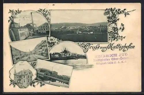 AK Mattighofen, Verlagsgebäude von J. Obermüller, Villa Schreckeneder, Fabrikgebäude, Strassenpartie, Totalansicht