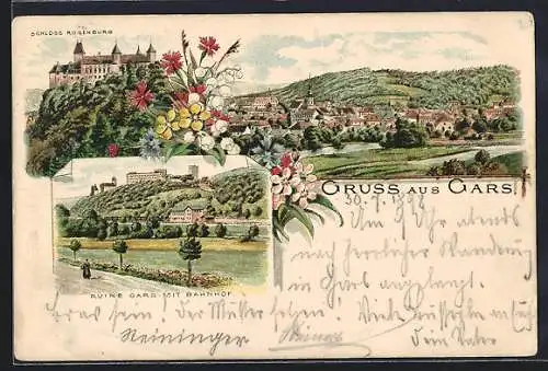 AK Gars, Ruine Gars mit Bahnhof, Schloss Rosenburg, Ortsansicht