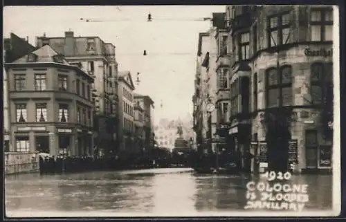 Foto-AK Köln a. Rh., Hochwasser 1920