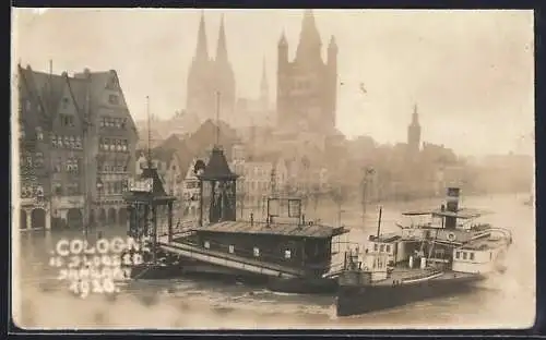 AK Köln a. Rh., Hochwasser 1920, Dampfer