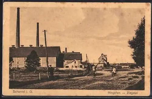AK Scharrel / Detern, Ringofen-Ziegelei von der Strasse aus gesehen