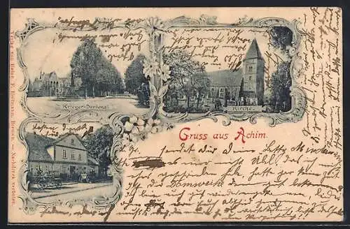 AK Achim / Verden, Krieger-Denkmal und Kirche