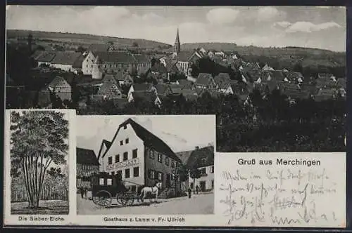AK Merchingen / Baden, Gasthaus z.Lamm v. Fr. Ullrich, Die Sieben Eiche