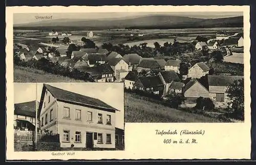 AK Tiefenbach /Hunsrück, Unterdorf und Gasthof Wolf