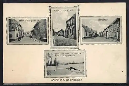 AK Gensingen, Ernst Ludwigstrasse, Römerstrasse, Wehr von Rumpf & Blank's