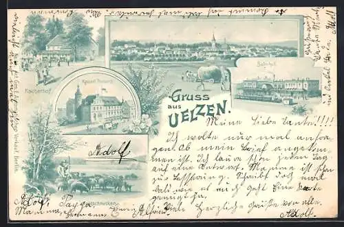 AK Uelzen, Fischerhof, Kaiserliches Postamt, Bahnhof