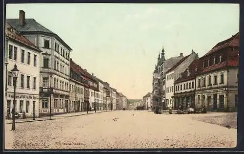 AK Frankenberg /Sa., Schlossstrasse mit Cafe und Conditorei