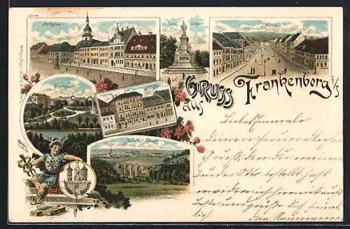 Lithographie Frankenberg i. S., Schlossstrasse, Friedenspark