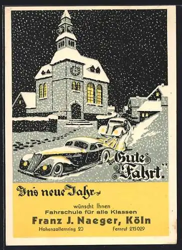 AK Köln-Neustadt, Fahrschule Franz J. Naeger, Hohenzollernring, Neujahrsgruss