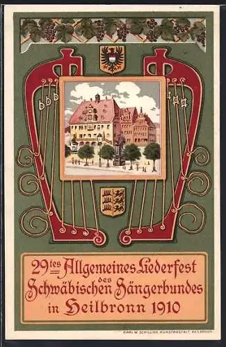 Künstler-AK Heilbronn, 29. Allgemeines Liederfest 1910 des Schwäbischen Sängerbundes