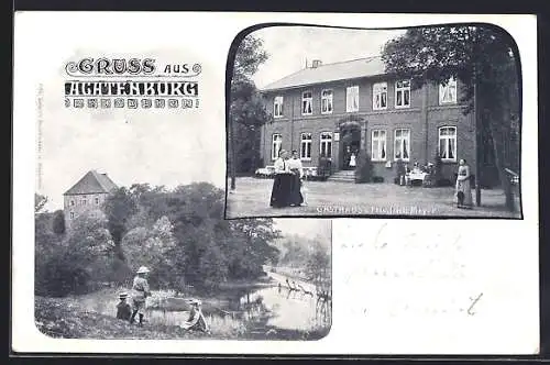 AK Agathenburg, Gasthaus von Friedrich Meyer, Uferpartie mit Angler