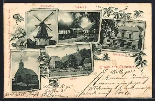 AK Tarmstedt, Geschäft Lange, Bauernhof, Windmühle, Kirche