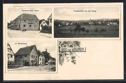 AK Wössingen, Am Marktplatz, Gasthaus zum Adler, Totalansicht