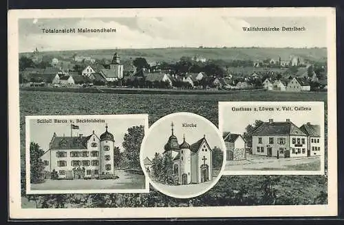 AK Mainsondheim, Gasthaus zum Löwen, Bes. Valt. Gallena, Kirche und Schloss Baron von Bechtolsheim