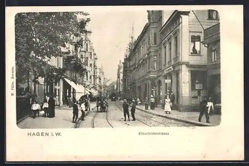 AK Hagen i. W., Geschäfte in der Elberfelderstrasse