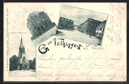 AK Vaihingen / Fildern, Restaurant, Kirche und Strassenpartie