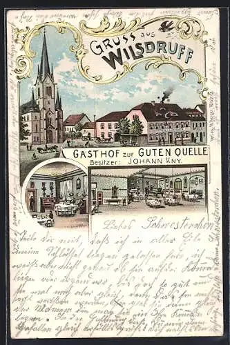 Lithographie Wilsdruff, Gasthof zur Guten Quelle, Bes. Johann Kny.
