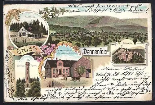 Lithographie Dannenfels, Restaurant Jacob Lander, Waldhaus, Ludwigsturm, Maltkefels