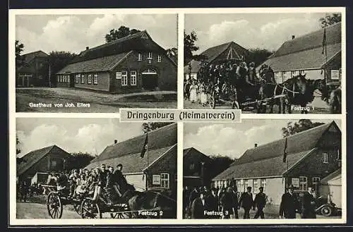AK Dringenburg, Gasthaus von Joh. Eilers, Festzug des Heimatvereins