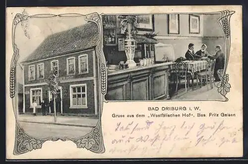 AK Bad Driburg i. W., Gasthaus Wesfälischer Hof, Bes. Fritz Geisen