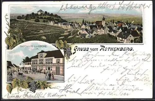 Lithographie Rothenberg / Stuttgart, Gesamtansicht, Gasthaus zur Krone