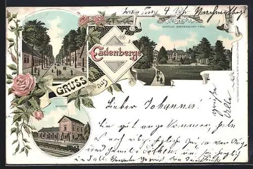 Lithographie Cadenberge, Gräflich Bremerscher Park, Bahnhof