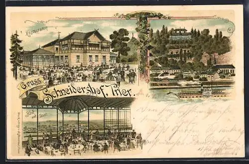 Lithographie Trier, Gasthaus Schneidershof, Ortsansicht