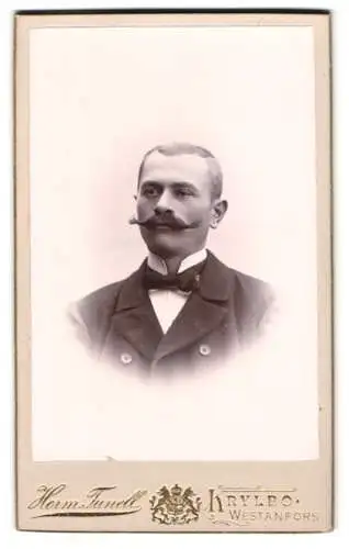 Fotografie Herman Tunell, Krylbo, Porträt eines Mannes mit Schnurrbart