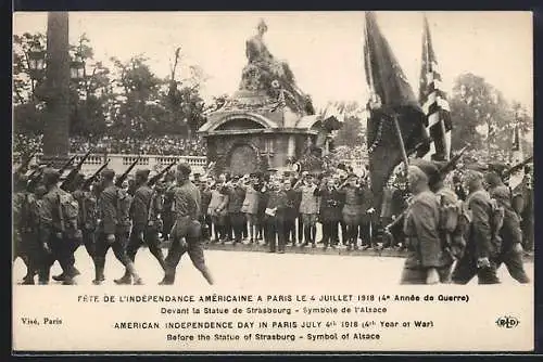 AK US Army, American Independence Day in Paris, July 4th 1918, 4th Year of War, Before the Statue of Strasburg