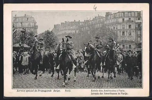 AK Paris, Entre des Americains, Amerikanische Soldaten in Uniformen zu Pferde