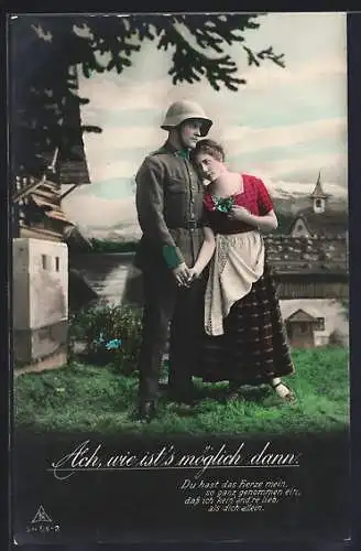 AK Schweizer Soldat in Uniform und seine Frau nehmen Abschied