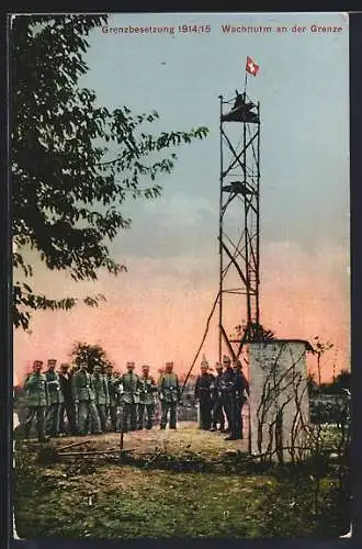 AK Schweizer Soldaten an einem Wachturm an der Grenze 1914/15