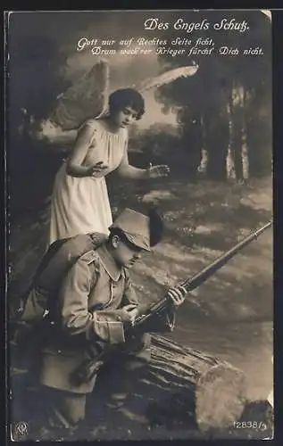 AK Schutzengel wacht über einen Soldaten der seine Waffe lädt