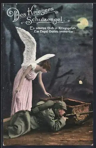 AK Schutzengel wacht über einen Soldaten in Uniform mit Waffe
