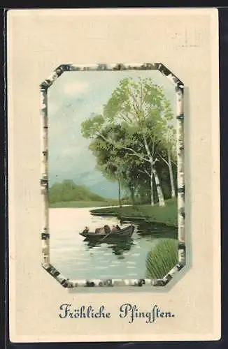 AK Friedliche Landschaft mit Birken, Fröhlich Pfingsten