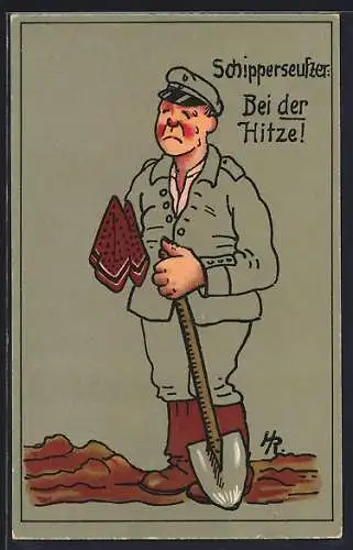AK Soldat muss trotz der Hitze schwer arbeiten