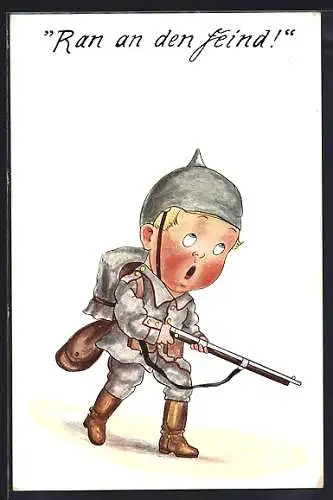 AK Ran an den Feind!, Kleiner Soldat mit Gewehr, Kinder Kriegspropaganda