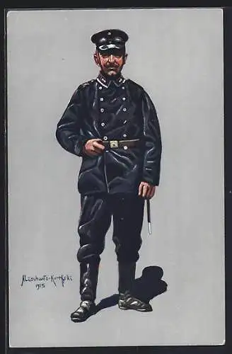 Künstler-AK Unteroffizier des Kraftfahr-Bat. 1914-1915 in Uniform