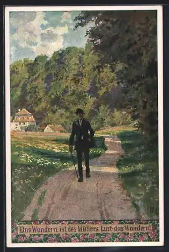 Künstler-AK Paul Hey: Volksliederkarte Nr.64: Das Wandern ist des Müllers Lust