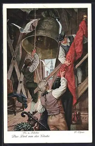 Künstler-AK F. Elssner: Friedrich Schiller, Das Lied von der Glocke, Nr. 6, Jetzo mit der Kraft des Stranges wiegt die...