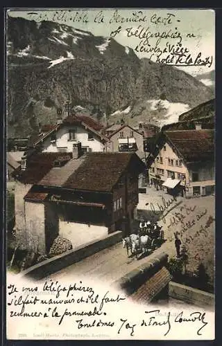 AK Andermatt, Ortspartie mit Pferdekutsche im Gebirge