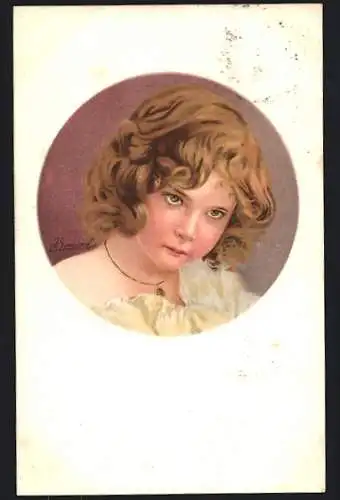 Künstler-AK Portrait eines Mädchens mit blonden Haaren