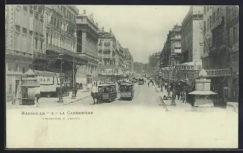 AK Marseille, La Cannebière, Pferdebahn