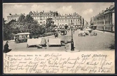 AK Malmö, Gustaf Adolfstorg, Pferdebahn