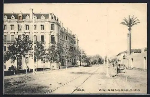 AK Málaga, Oficinas de los Ferro-carriles Andaluces, Strassenbahn