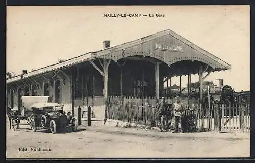 AK Mailly-le-Camp, La Gare, Bahnhof